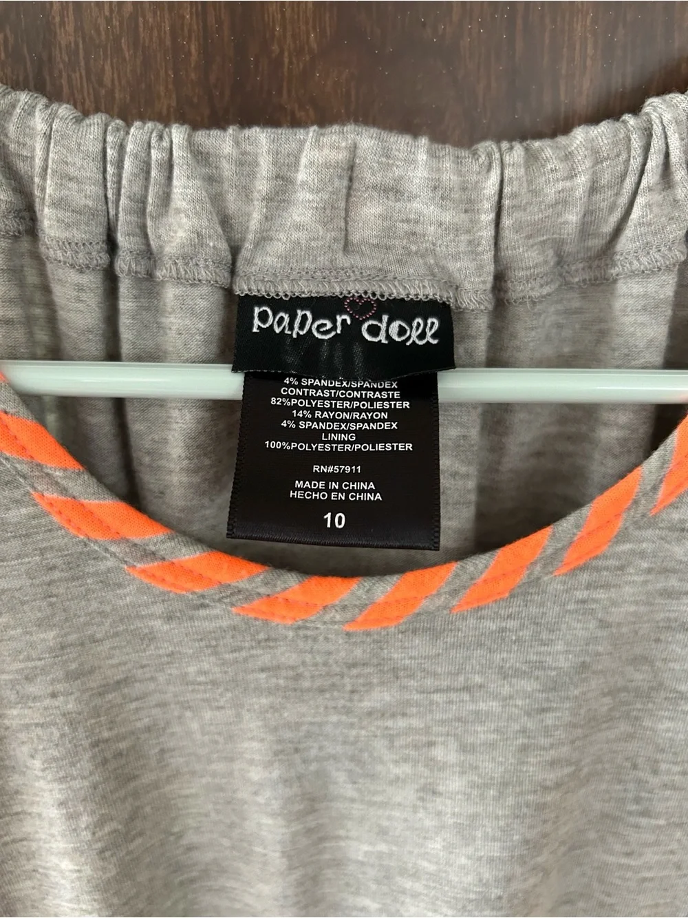 paper doll Gray HiLow Lined Dress with Neon Orange Stripe Panels Racerback Sz 10 - Picture 3 of 7